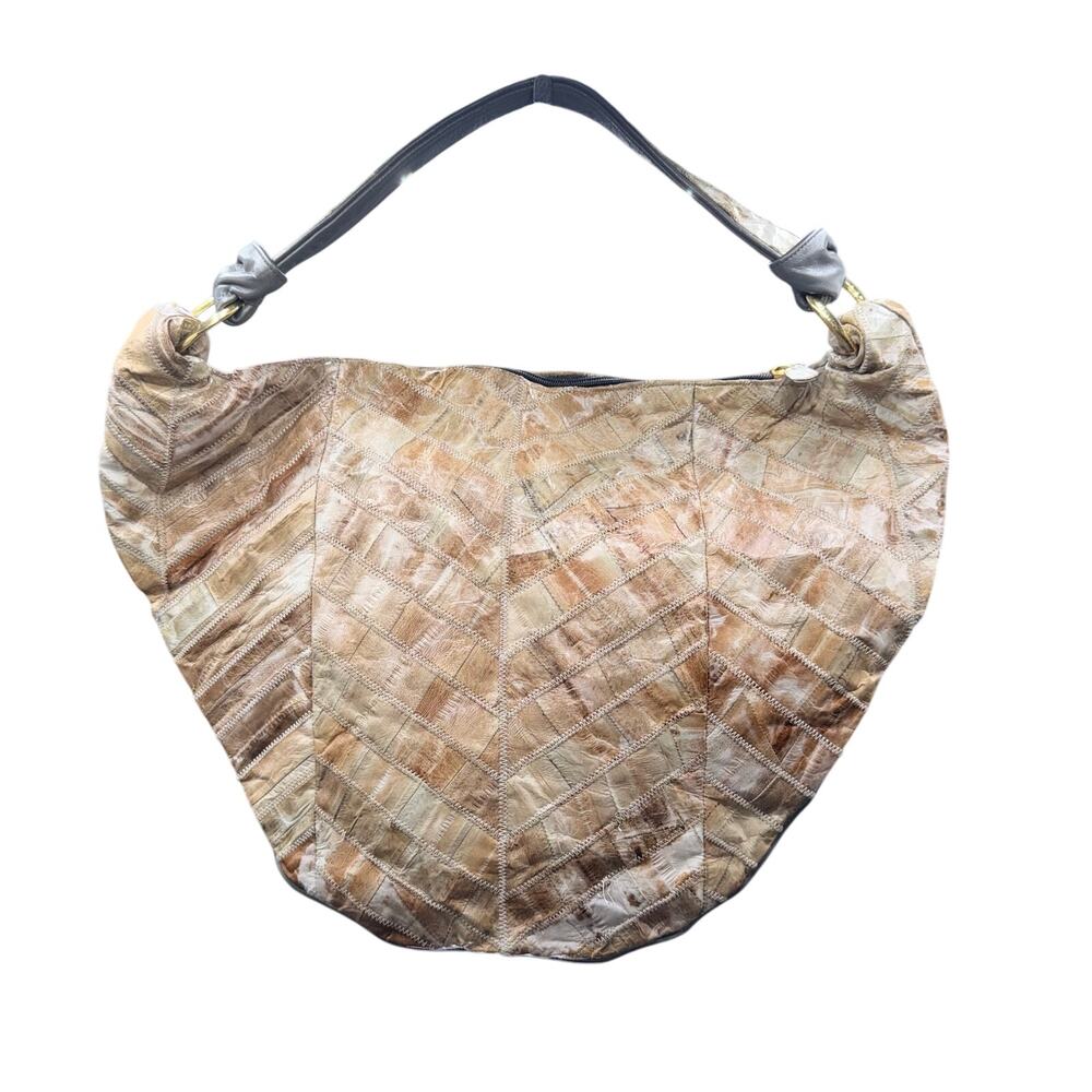 Tony Lama Skin Patchwork Leather Hobo Bag Solid Brass Hardware Upcycled Western